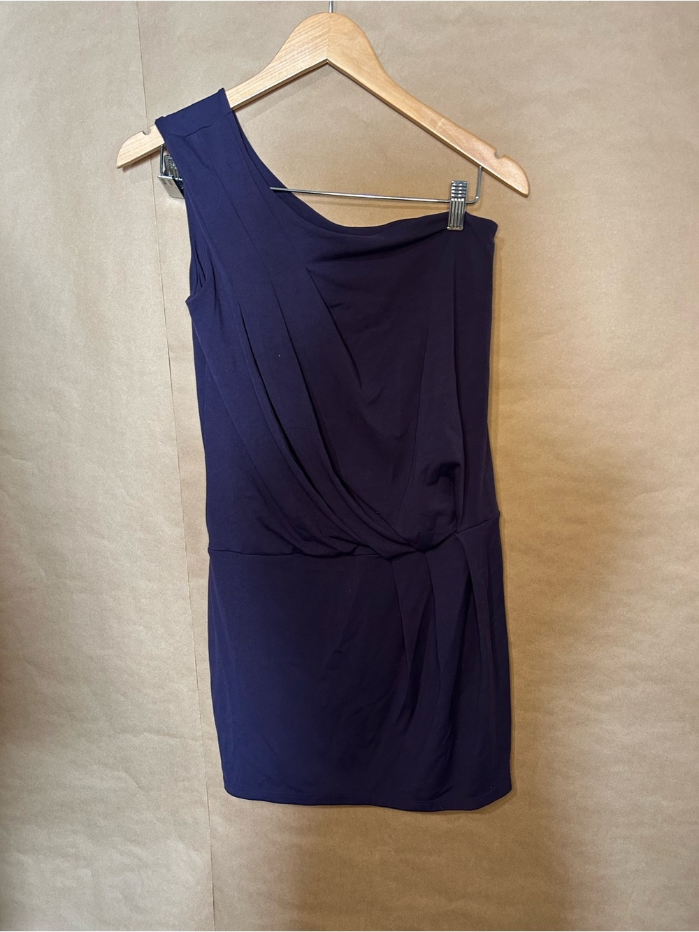 Susana Monaco Navy One Shoulder Ruched Mini Dress Size M